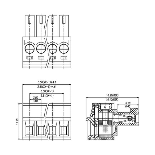 15EDGK 3.81MM PCB Pluggable Terminal Block Connectors 2P-24P Right Angle KF2EDGK Copper MC1.5/-ST-3.81 MC1.5/-ST-3.5 EC38