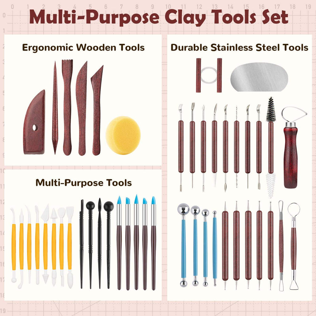 48-piece Pottery Tool Set for Carving, Clay Sculpting Tools, Polymer Clay Ceramic Modeling, Trimming, Shaping, Pottery Kiln Art