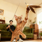 AFP Indoor Telescopic Cat Teaser Wand 360 Degree Rotation Natural Feather Interactive Pet Cat Toy Expandable Cat Feather Stick