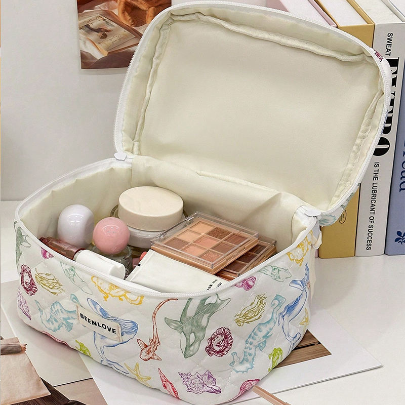 Cotton Bowknot Zipper Fashion Makeup Pouch for Women Quilted for Multi-colors Cosmetic Travel Bag
