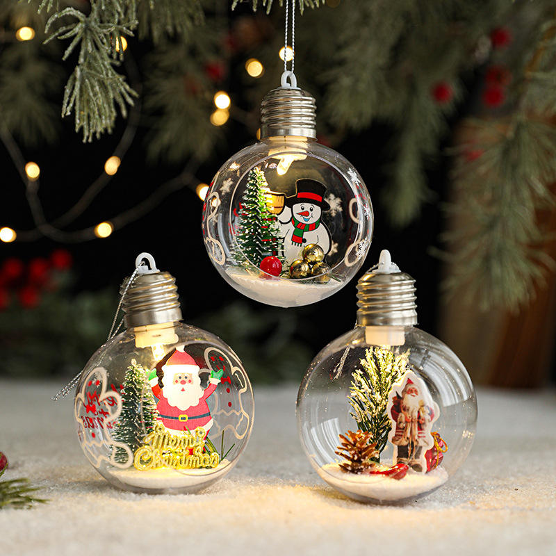 Glowing Transparent Christmas Ball Warm Light Decorative Clear Christmas Ball Ornaments 8cm Half Open Shape Christmas Ball