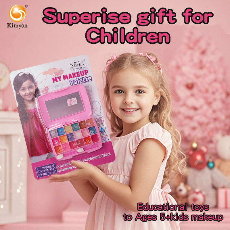 Kimyon S&Li Kids Makeup Palette Mirror Washable Real Cosmetic Kit Beauty Vanity Set for Girls Children's Private Label Toys