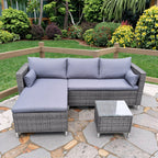 Leisure Ways Rattan Wicker Sofa Set Outdoor Garden Hall Hotel Villa Furniture with Lounger for Patio and Outdoor Use