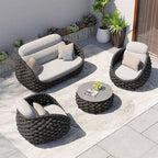Outdoor Waterproof Rattan Sofa Garden Set Combination Leisure Villa Waterproof and Sunscreen Teak Sofa Furniture