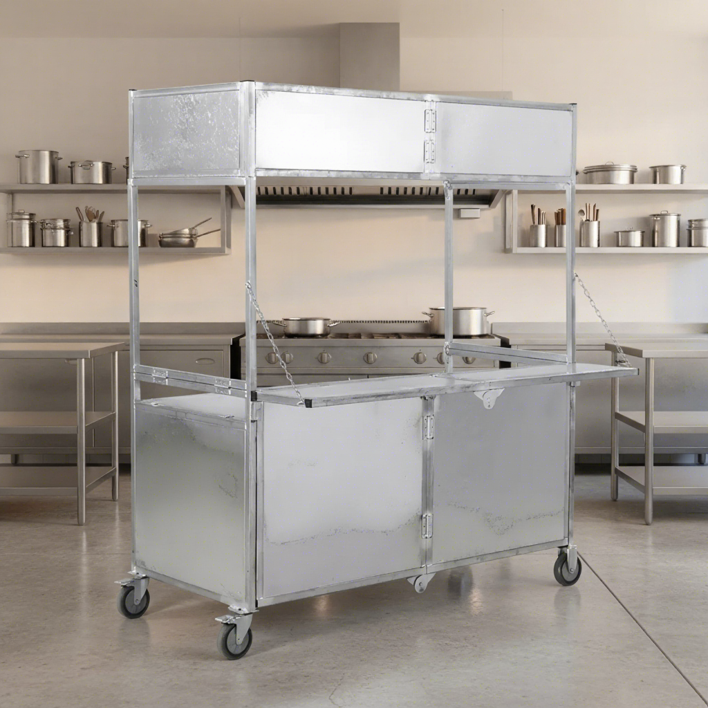 Practical Hot Sale Portable Foldable Stainless Steel Rust Resistant 1.5m Ice Cream Coffee Food Cart 4-Wheel Trailer Snack Food