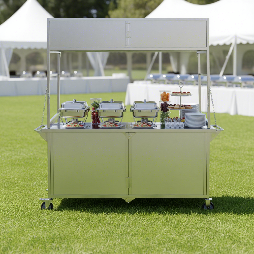 Practical Hot Sale Portable Foldable Stainless Steel Rust Resistant 1.5m Ice Cream Coffee Food Cart 4-Wheel Trailer Snack Food