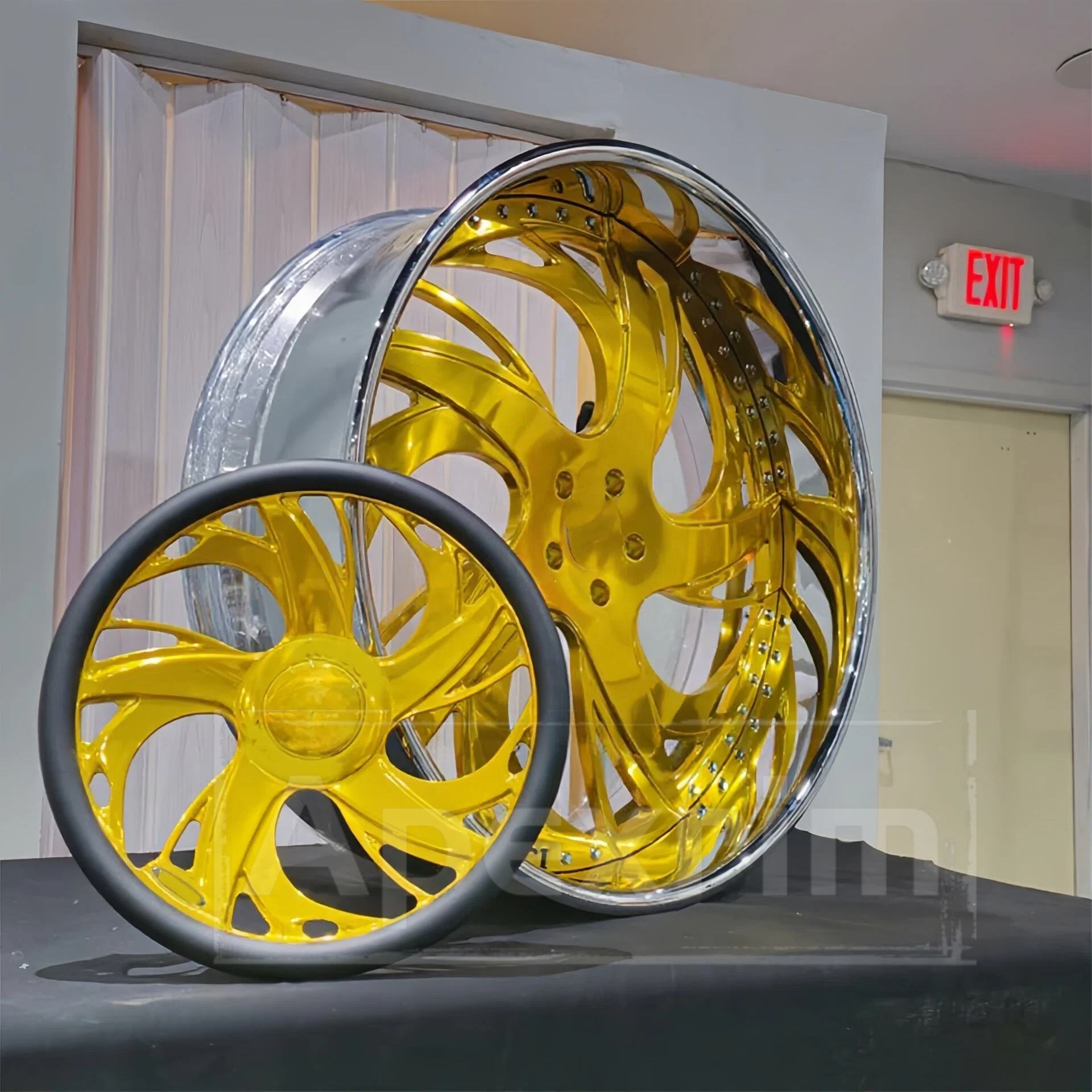 High Quality 2-piece Steering Wheel 5x114.3 5x120 Rims 6x139.7 22 23 24 26 Inch Gold/chrome Face Forged forgiato Steering Wheel