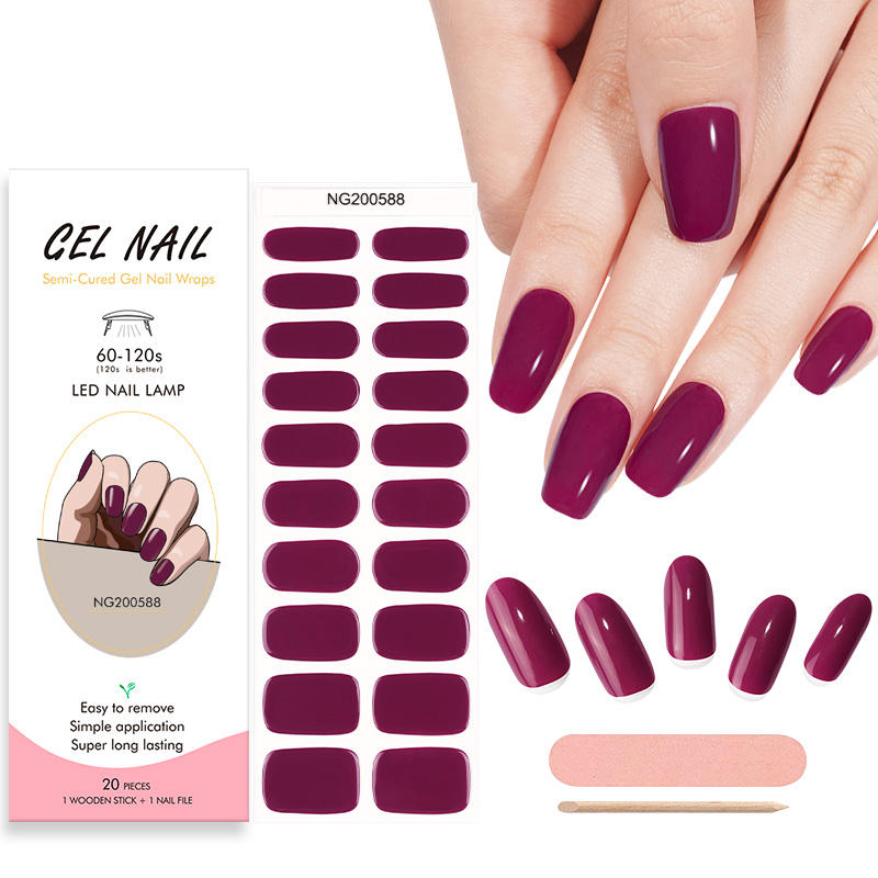 TPO Free Long Lasting Solid Color Gel Nail Wraps Waterproof UV Lamp HEMA Free Semi Cured Gel Nail Stickers