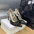 Well-known Brand Designs High-quality Luxury Embroidered Letter Ribbon Bow Pointed-toe Floral Woven Women's Shoes