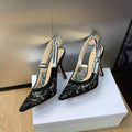 Well-known Brand Designs High-quality Luxury Embroidered Letter Ribbon Bow Pointed-toe Floral Woven Women's Shoes