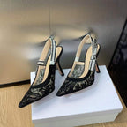 Well-known Brand Designs High-quality Luxury Embroidered Letter Ribbon Bow Pointed-toe Floral Woven Women's Shoes