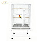 White Tall Wire Bird Breeding Cage Iron Pet Parrot Bird Cage with Tray & Wheels