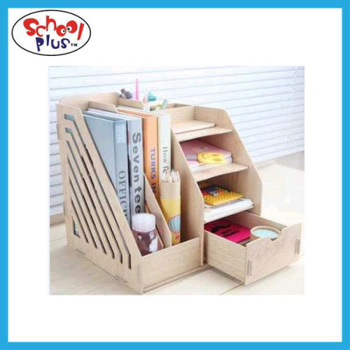 Desktop Organizer Wood Desk Pen Holder File Sorter